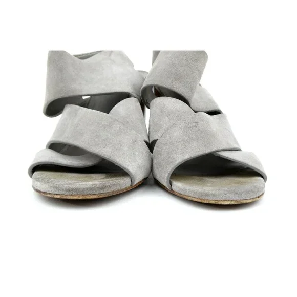 Vince Gray Suede Block Heeled Sandals Womens 6.5M Open Toe Made In Italy - Picture 7 of 12